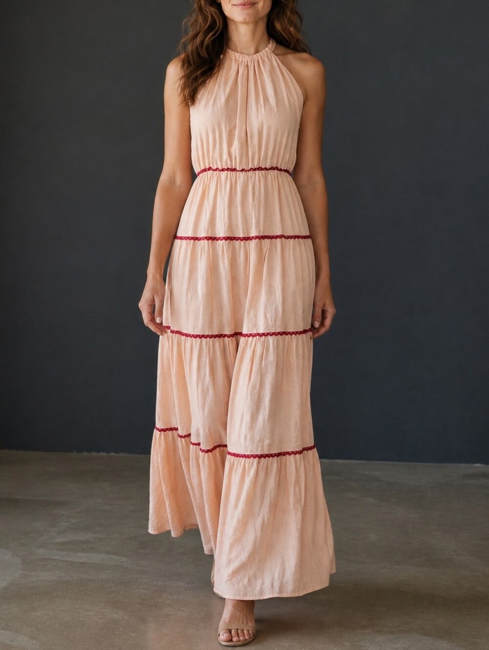 Paloma Blue London India Maxi Halterneck Maxi Dress In Pink And Orange Sz Medium